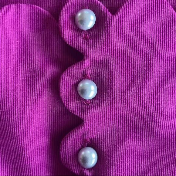 Chico’s Magenta Scalloped Sheath Dress Pearl Buttons Womens 2 - Picture 4 of 7